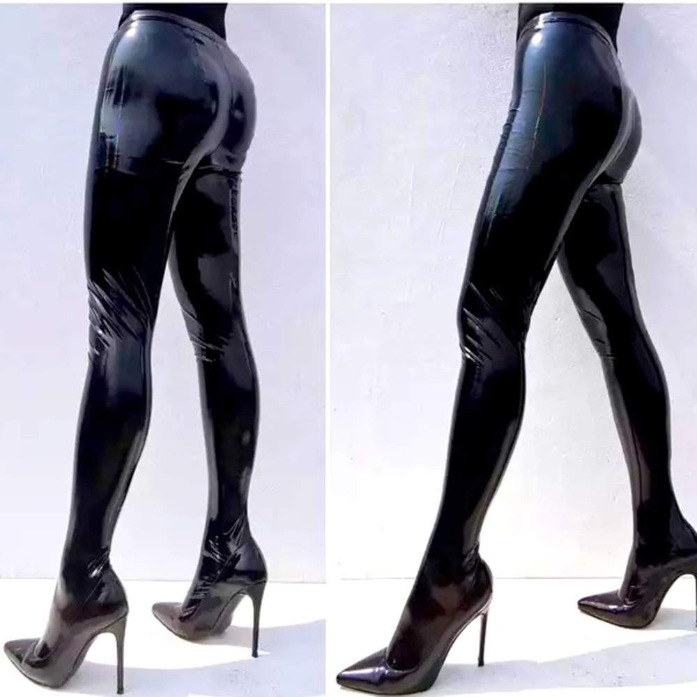 Patent Leather High-Waist Trouser Pant Boot - Black (EU40)